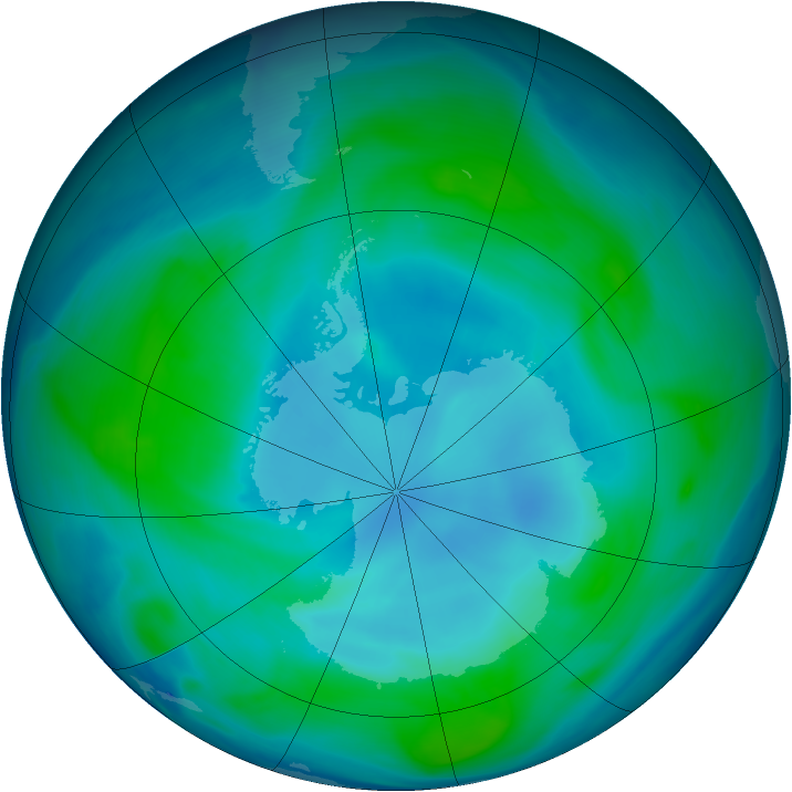 Antarctic ozone map for 31 January 2006